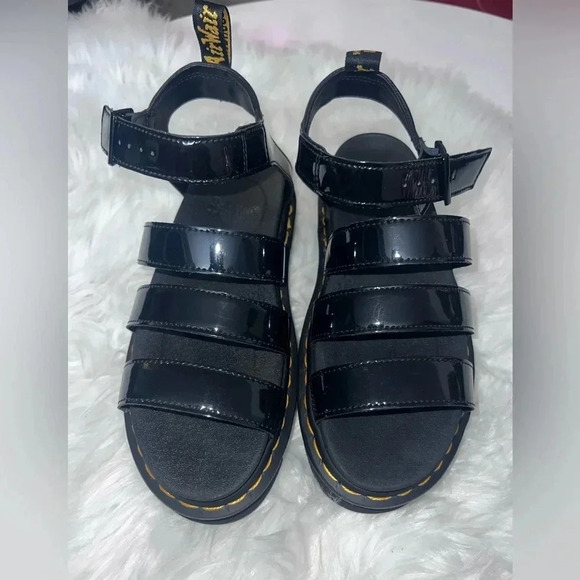 Dr. Martens Blaire Hydro Leather Black Strappy Platform Gothic Sandals 8 - Picture 3 of 8